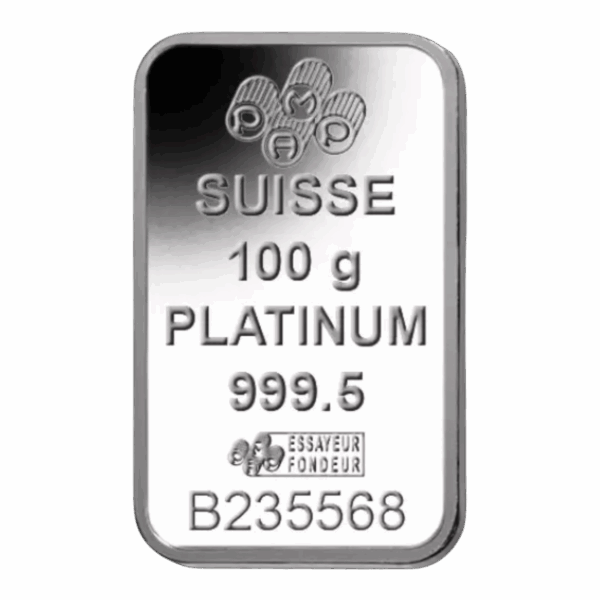 Lingot Platine Fin 100 Grammes Suisse