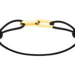 Bracelet cordon noir, double maille rectangle 2 mm massive, 6,50 x 117 mm, Or jaune 18k