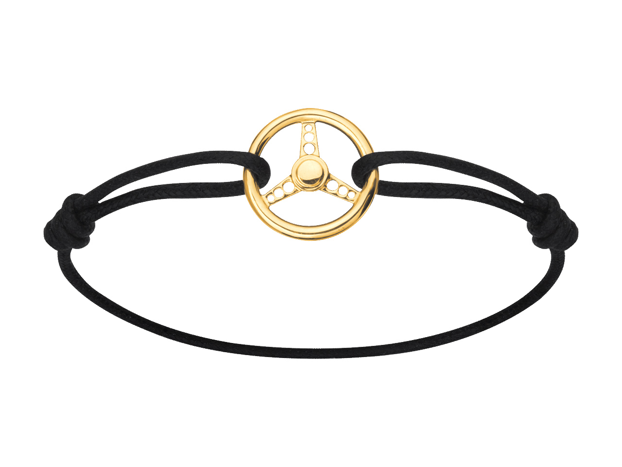 Bracelet cordon noir, volant de sport 2 mm massif, 18 mm, Or jaune 18k