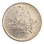 5 Francs Semeuse en Argent de 1960 à Paris – Image 2