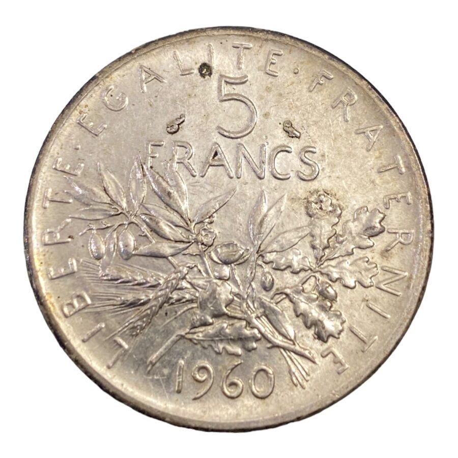 5 Francs Semeuse en Argent de 1960 à Paris – Image 2