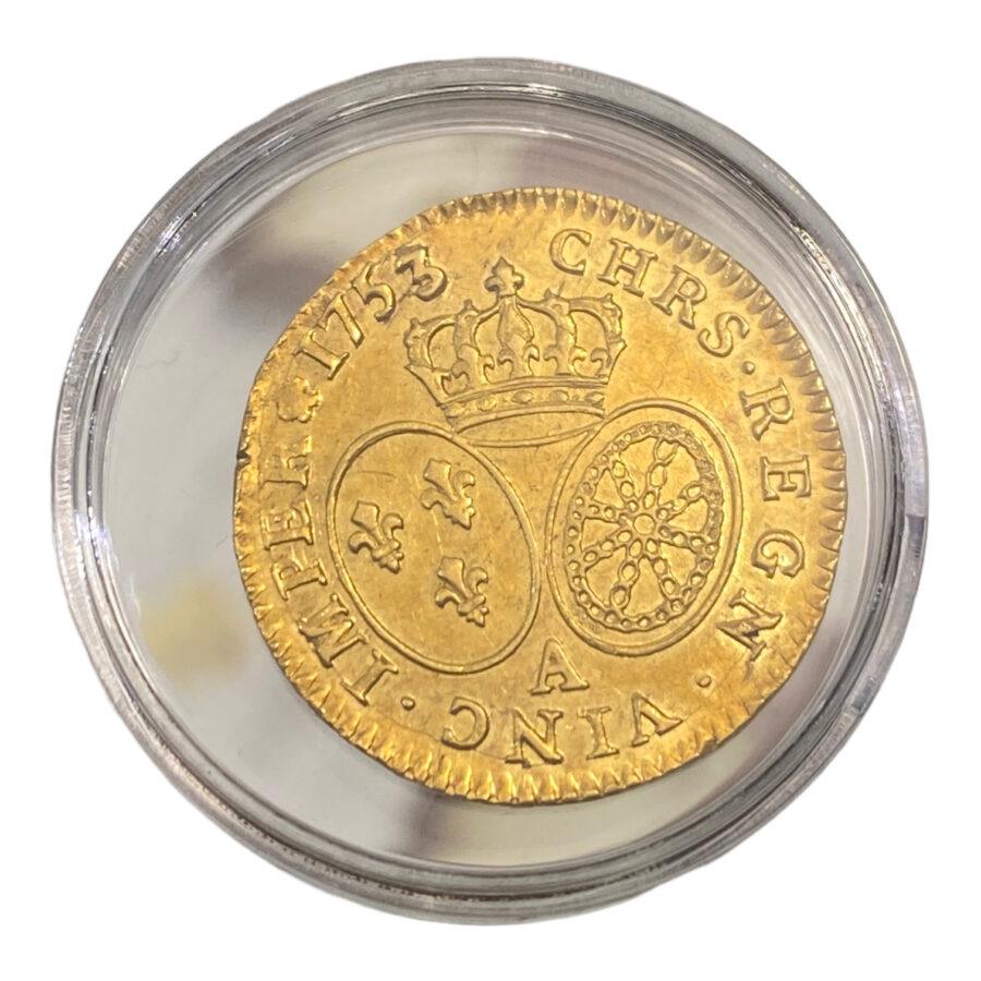 LOUIS XV DIT LE BIEN AIMÉ Louis d’or aux écus ovales, tête ceinte d’un bandeau 1753 Paris