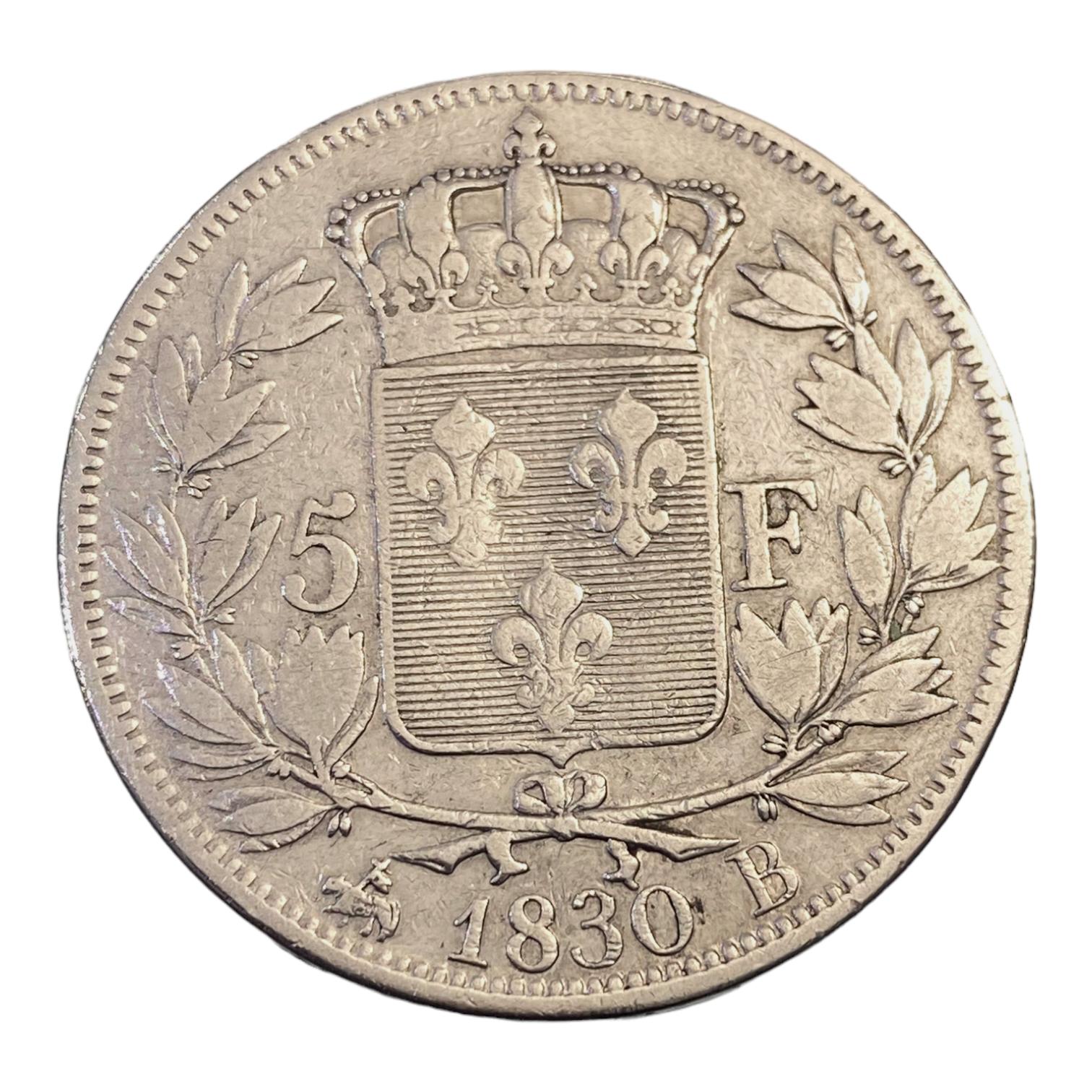 5 francs Charles X 2e type, tranche en relief 1830 B Rouen