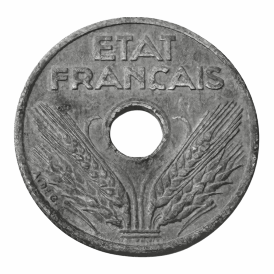 10 Centimes État Français 1943 – Petit Module en Zinc – Image 2