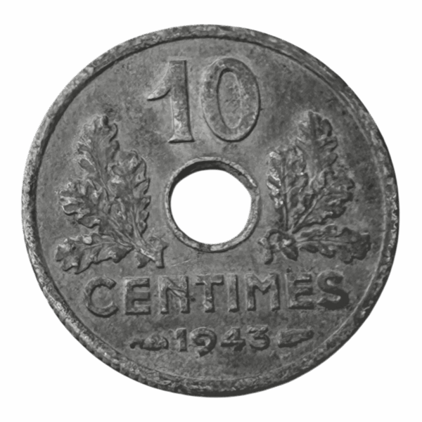 10 Centimes État Français 1943 – Petit Module en Zinc