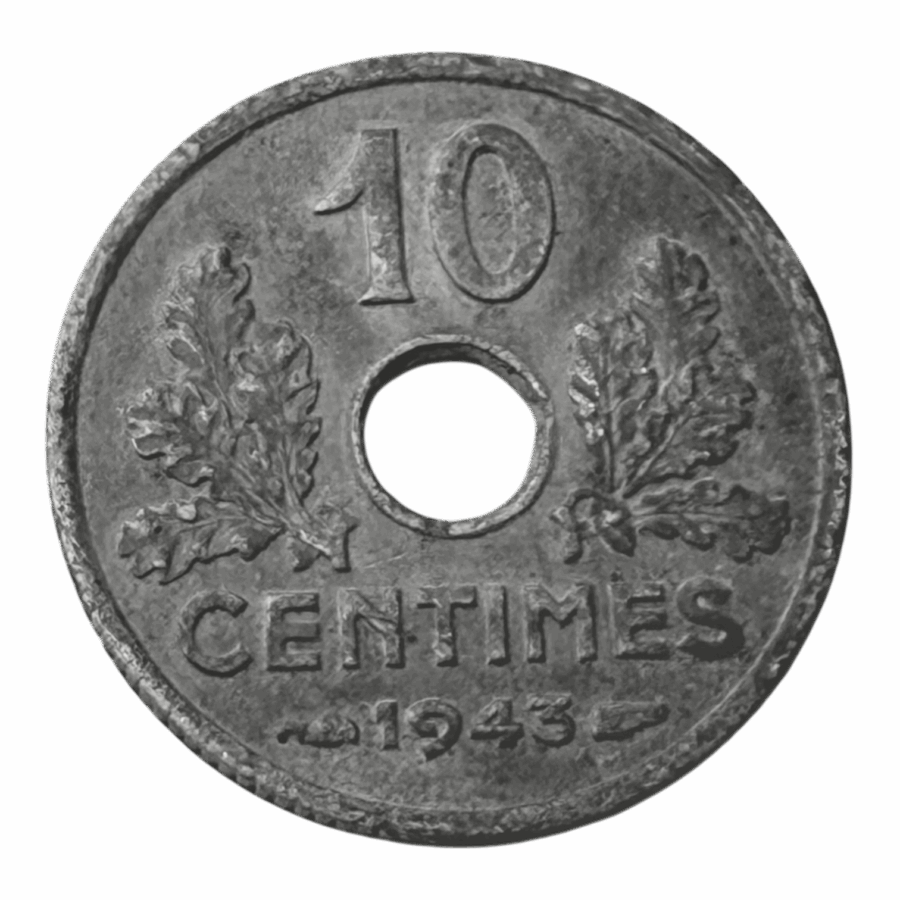 10 Centimes État Français 1943 – Petit Module en Zinc