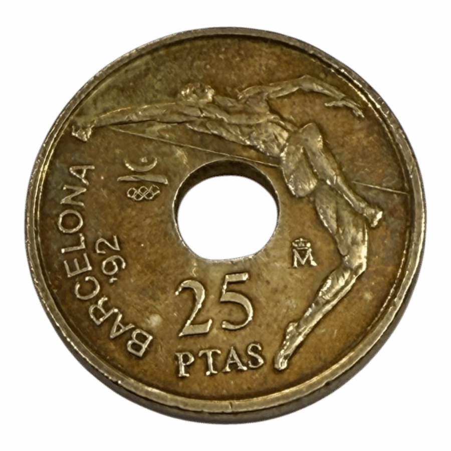 Pièce de 25 Pesetas Percée – Espagne 1990 – Expo '92 – Image 2